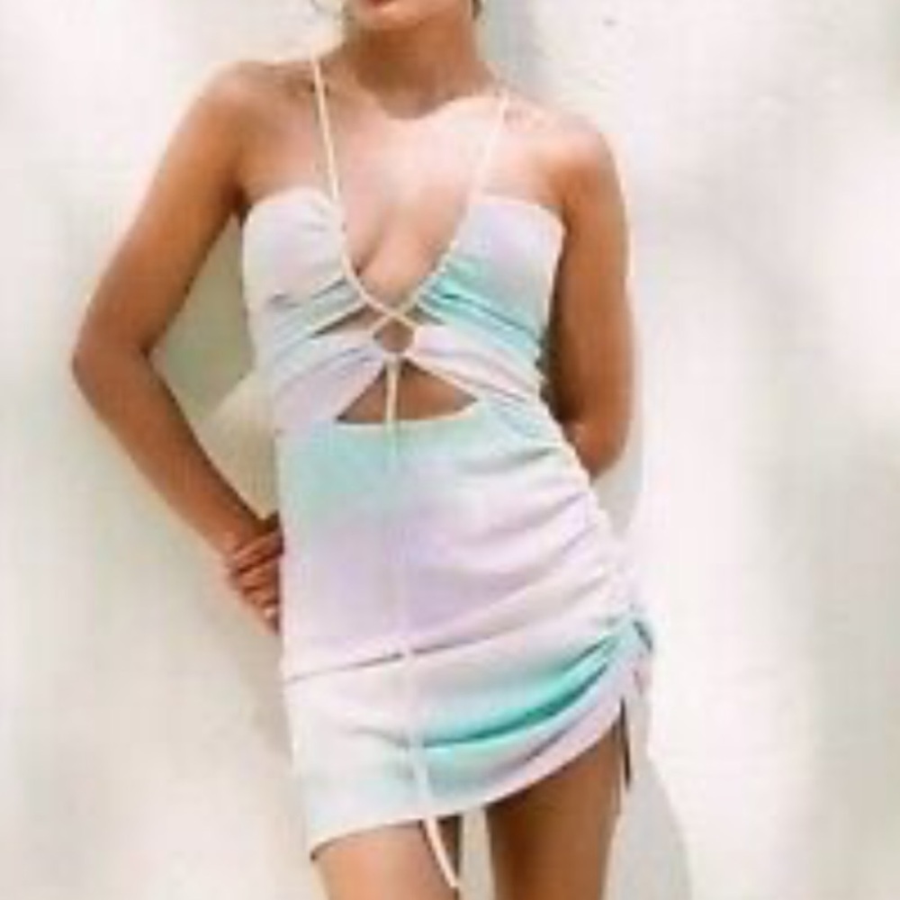 NWT Zara Cotton Candy Pastel Tie-Dye Mini Dress Open Front Mini Dress